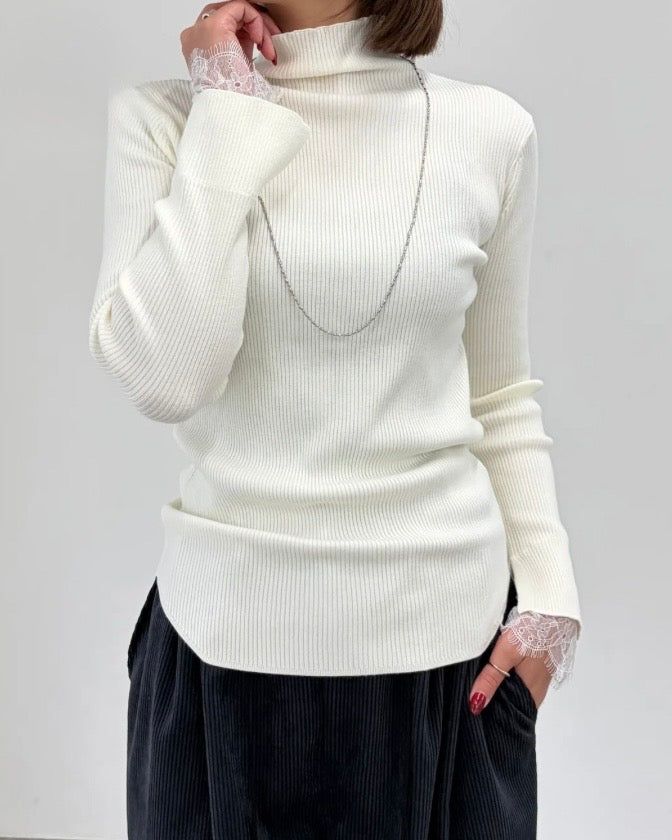mink chair<br> レースレイヤードスリーブニット