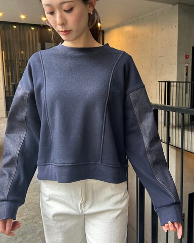 Praia<br> ボンバーヒート×デニム切替えコンビトップス