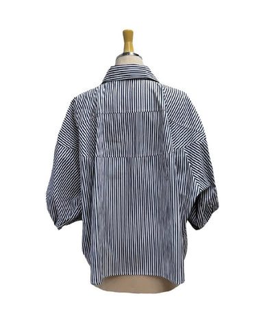 ayane予約<br> ストライプボタンタックスリーブ