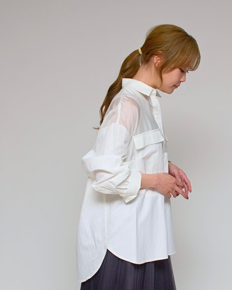 Praia<br> 異素材コンビ・シアーロングシャツ