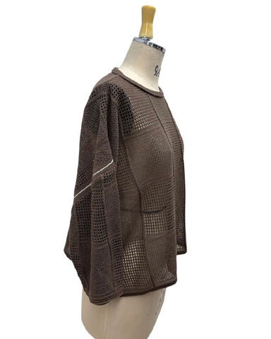 ayane予約<br> 格子柄メッシュ編ニット