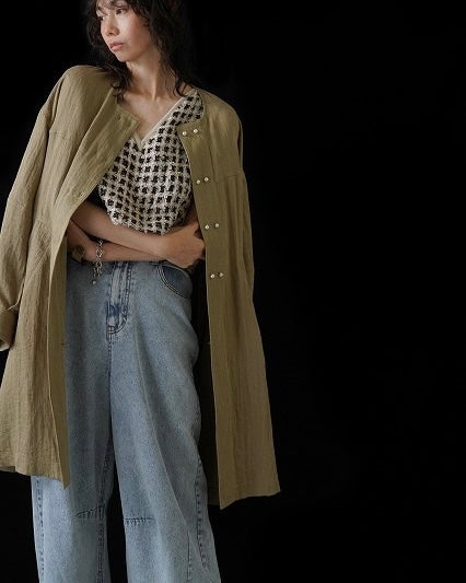 CYAN TOKYOご予約<br> パールボタンミリタリーリネンコート