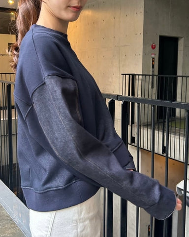 Praia<br> ボンバーヒート×デニム切替えコンビトップス