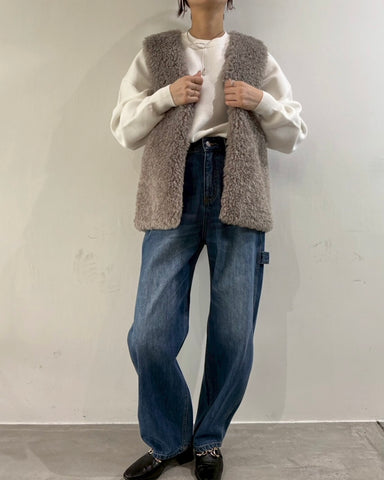 cafune<br> V neck curl fur gilet