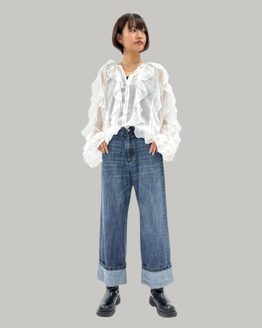 ayane<br>楊柳シフォンフリルブラウス ayane