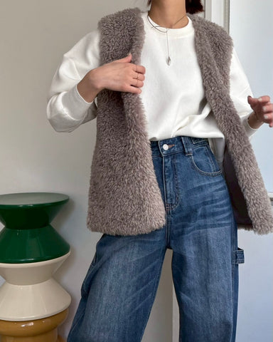 cafune<br> V neck curl fur gilet