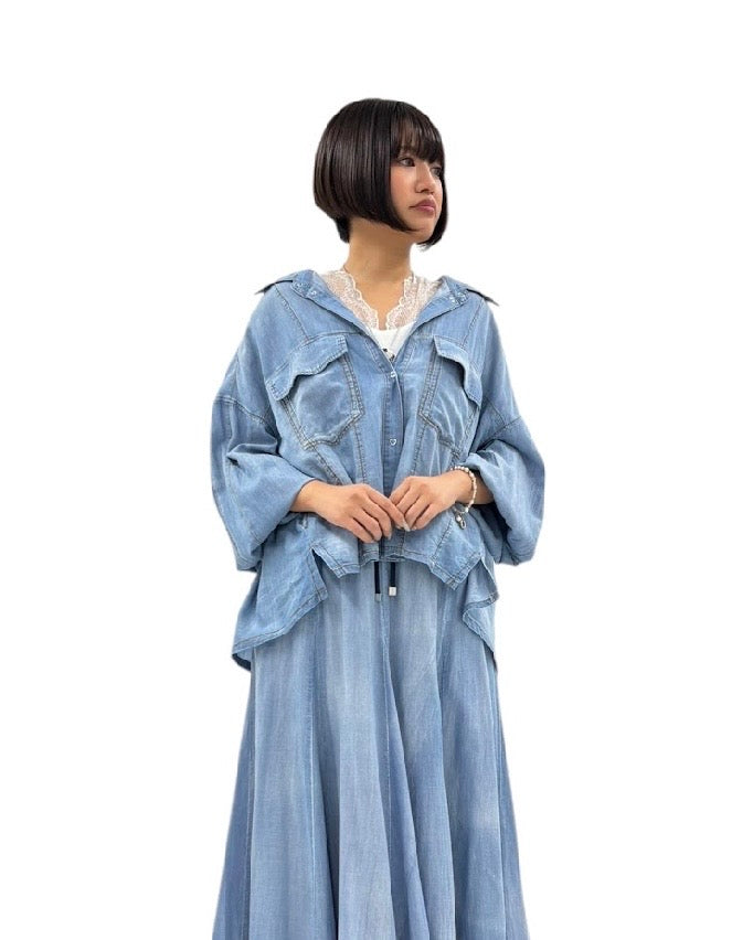 ayane<br> シアーデニムショート丈シャツ