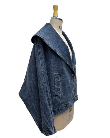 ayane予約<br> ショールカラーデニムダブルジャケット