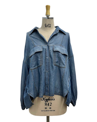 ayane予約<br> シアーデニムショート丈シャツ