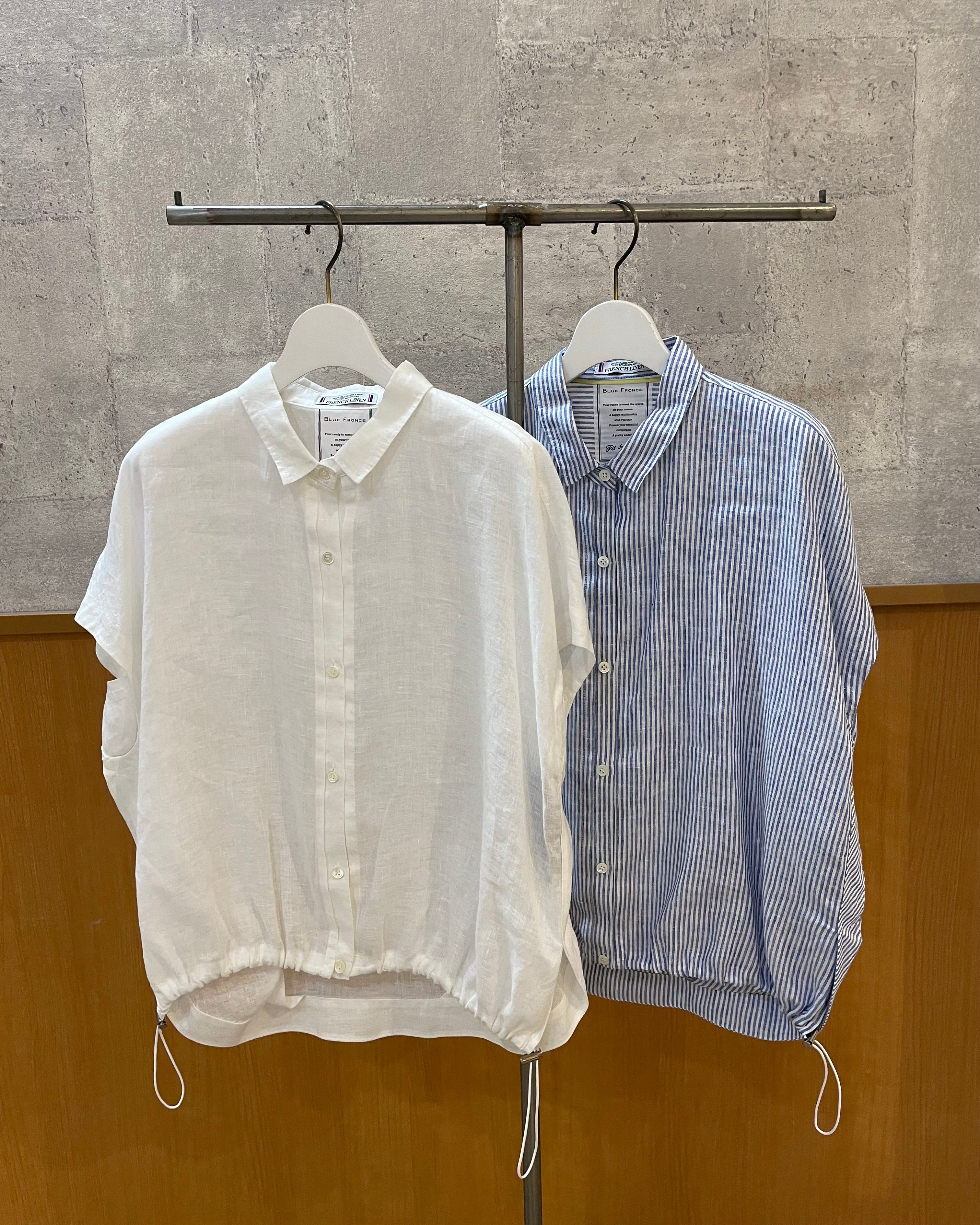 BLUE FRONCE<br>裾ドロストリネンシアーシャツ