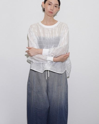 CYAN TOKYOご予約<br> グロッシーシアーボーダーブラウス