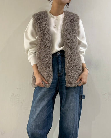 cafune<br> V neck curl fur gilet
