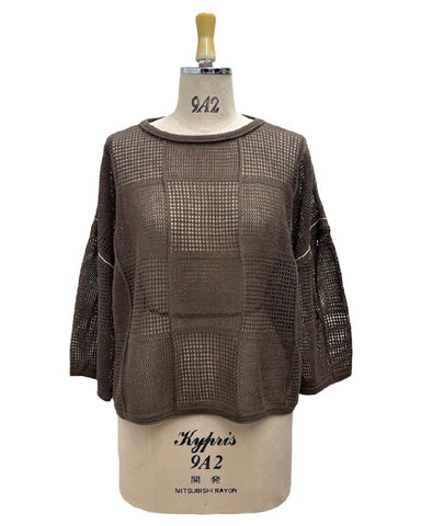 ayane予約<br> 格子柄メッシュ編ニット