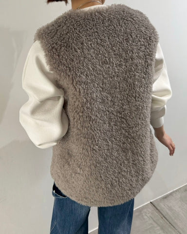cafune<br> V neck curl fur gilet