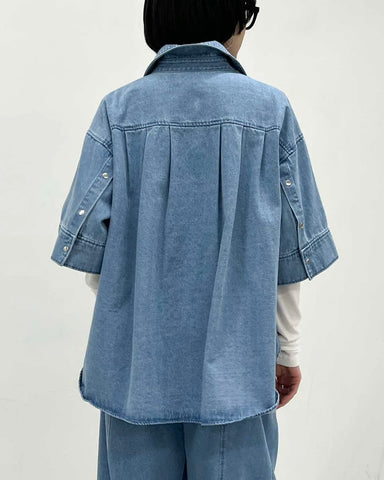 3月6日ライブ HERENCIA<br> Denim Short Sleeve Blouse