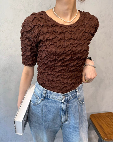 cafune<br>シャーリングエンボス風半袖トップス