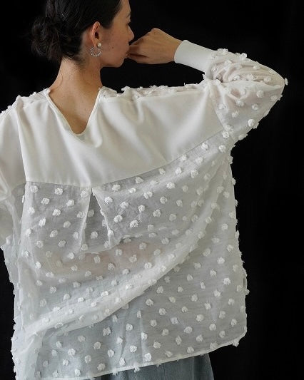 CYAN TOKYOご予約<br> ドットジャカードヘンリーブラウス