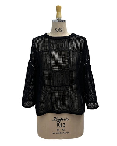 ayane予約<br> 格子柄メッシュ編ニット