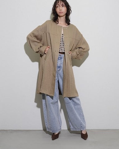 CYAN TOKYOご予約<br> パールボタンミリタリーリネンコート