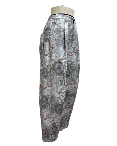 ayane予約<br> マップ柄プリントバレルレッグパンツ