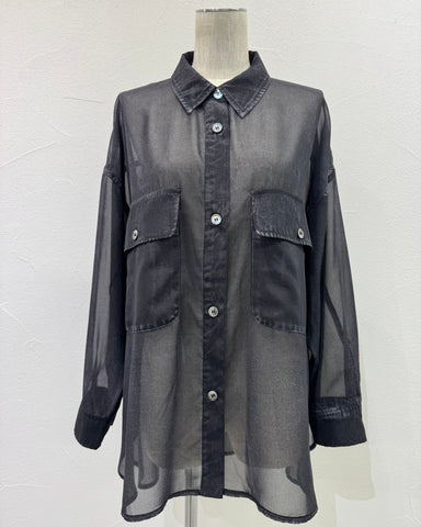 CYAN TOKYOご予約<br> デニム転写シフォンシャツ