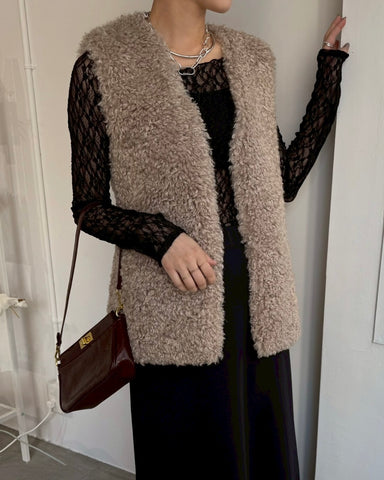 cafune<br> V neck curl fur gilet