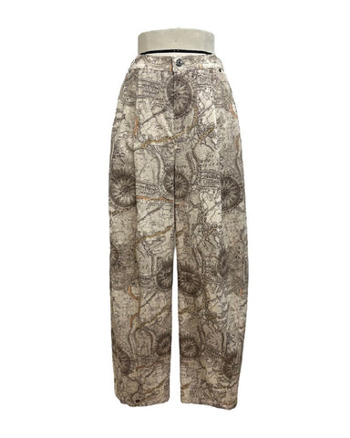 ayane予約<br> マップ柄プリントバレルレッグパンツ