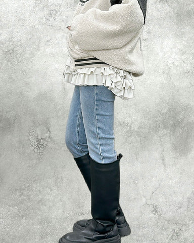 ayane予約<br>裏起毛スキニーデニムパンツ　レギュラー丈