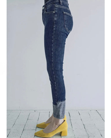 <br> ボーイフレンドデニム 折り返し風デザイン