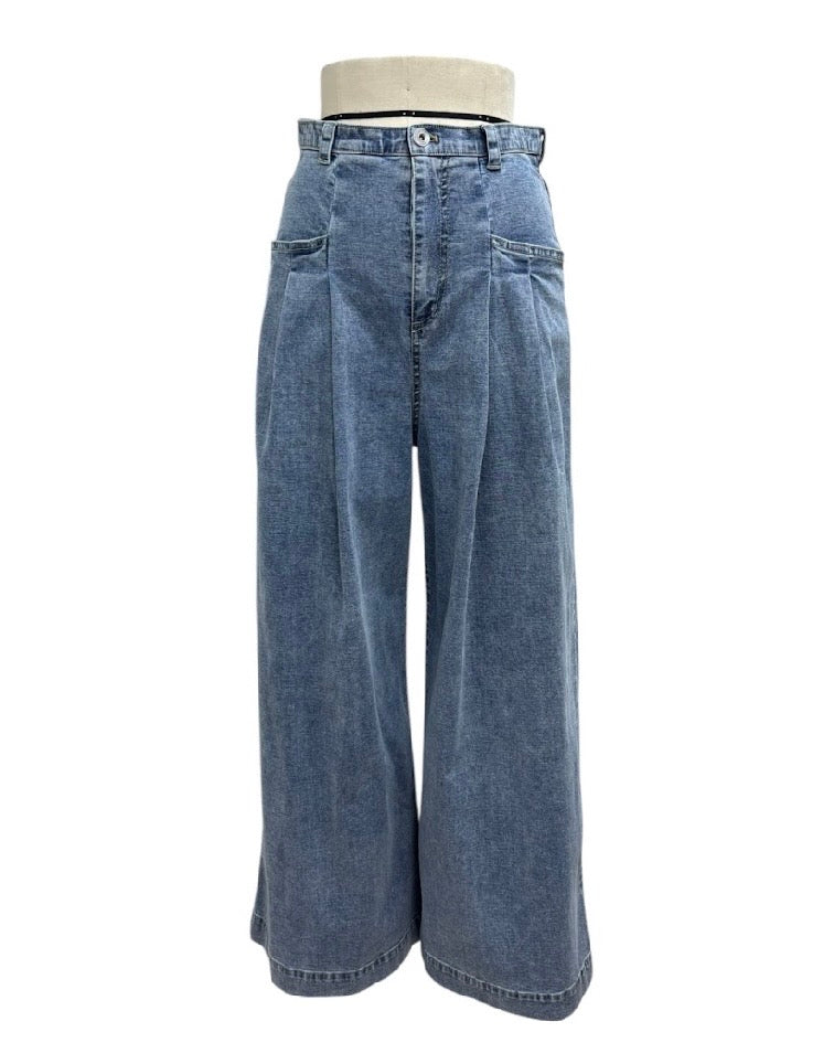 ayane予約<br> デニム地タックワイドパンツ