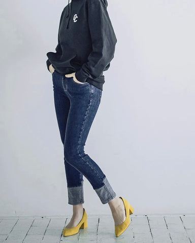 <br> ボーイフレンドデニム 折り返し風デザイン