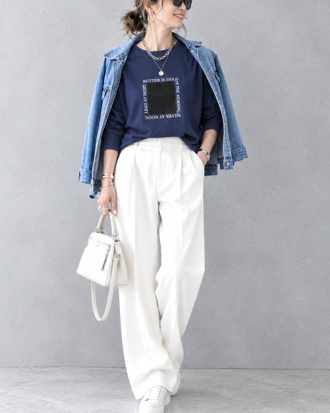 Praia<br> シルケット合皮ボックスロングTシャツ
