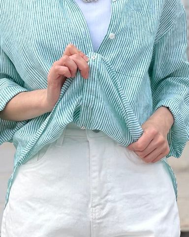 インスタライブ BLUE F RONCE <br> ストライプリネンシャツ