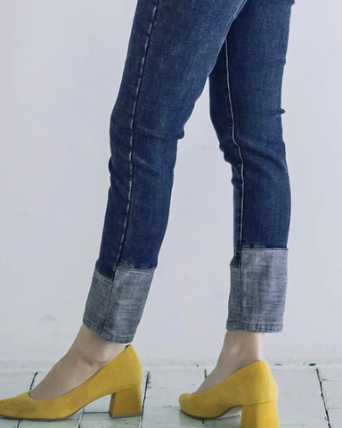 <br> ボーイフレンドデニム 折り返し風デザイン