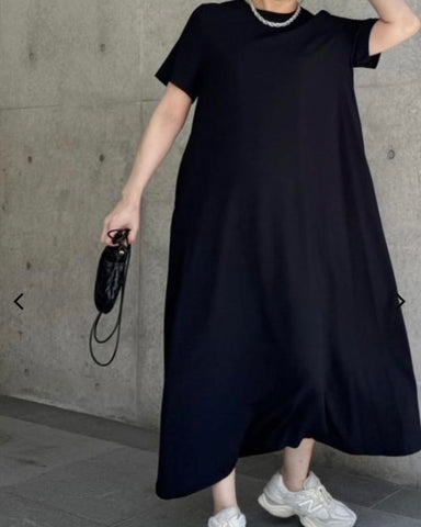 anana<br> 速乾シンプルAライン半袖マキシワンピース