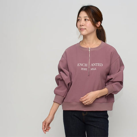 11月20日ライブ Praia<br>梨地裏起毛ハーフジップロゴトップス