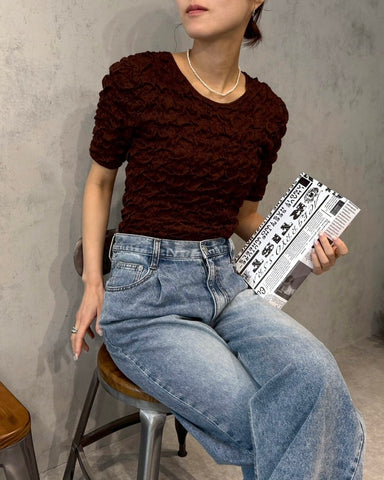 cafune<br>シャーリングエンボス風半袖トップス