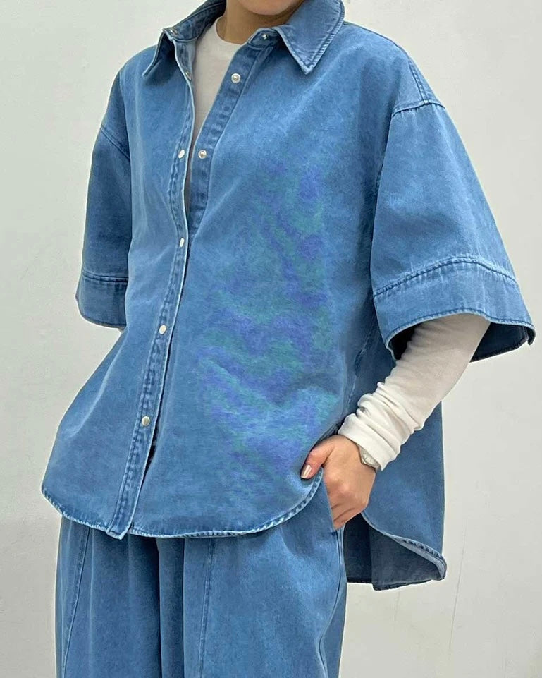 3月6日ライブ HERENCIA<br> Denim Short Sleeve Blouse