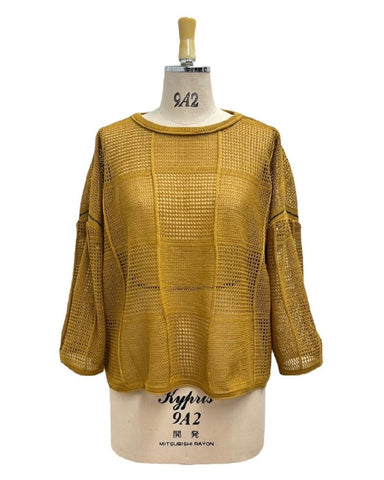 ayane予約<br> 格子柄メッシュ編ニット