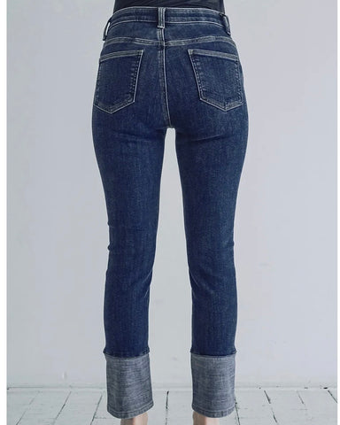 <br> ボーイフレンドデニム 折り返し風デザイン