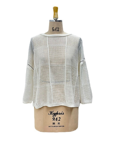 ayane予約<br> 格子柄メッシュ編ニット