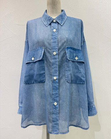 CYAN TOKYOご予約<br> デニム転写シフォンシャツ