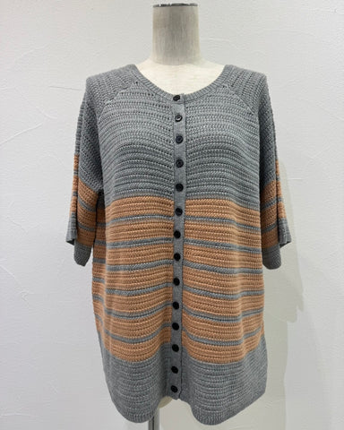 CYAN TOKYOご予約<br> 透かしボーダーハーフスリーブカーデ