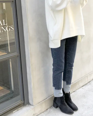 <br> ボーイフレンドデニム 折り返し風デザイン