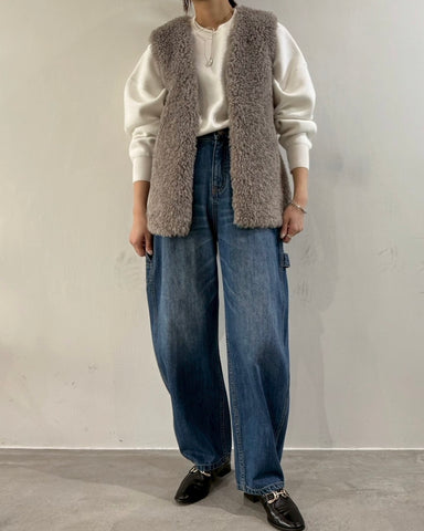 cafune<br> V neck curl fur gilet