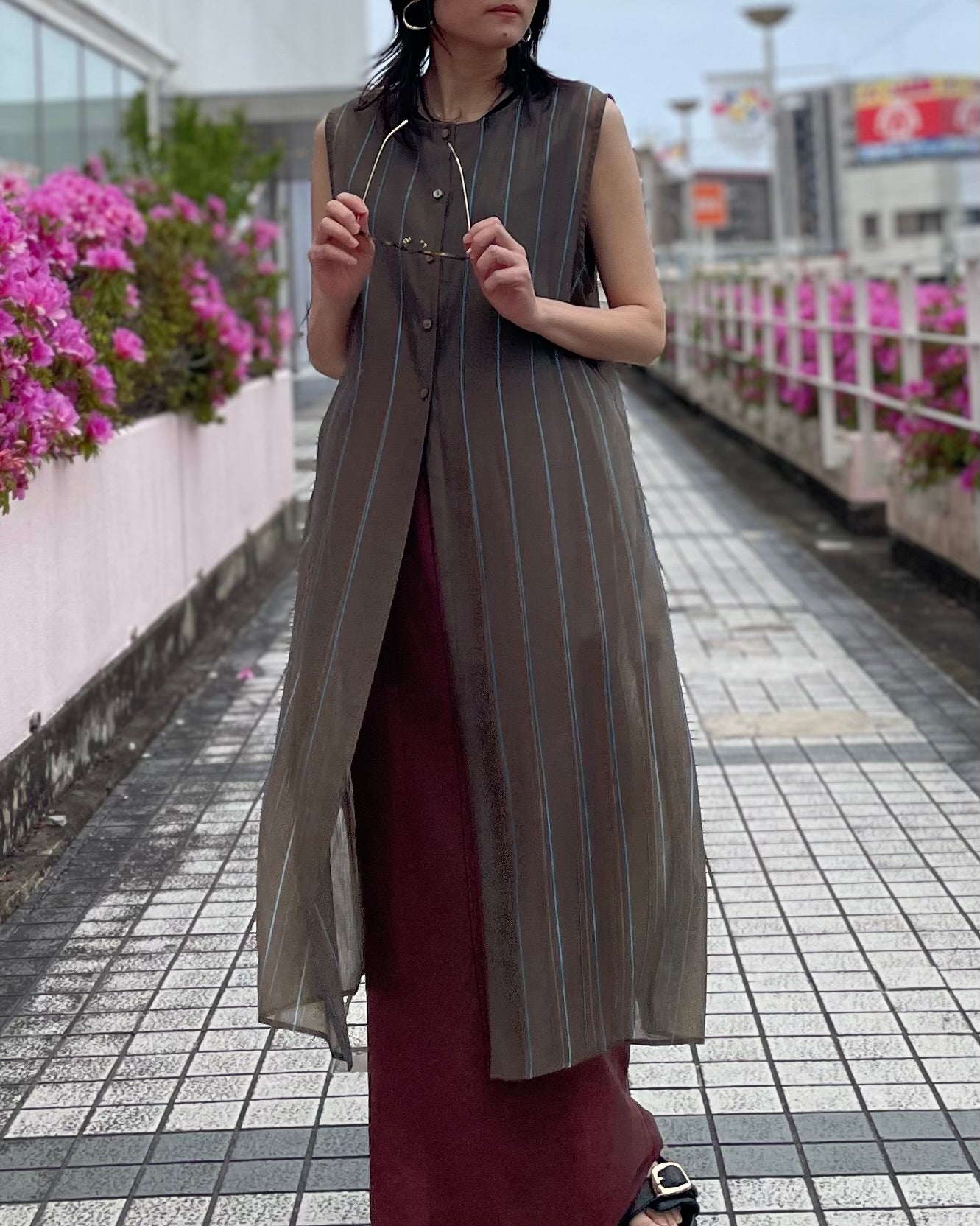 4月3日ライブ Margaux Vintage<br>シアーストライプノースリーブPO