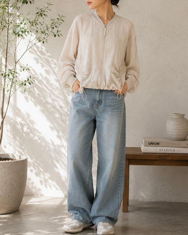 BLUE F RONCE<br>リネン混シアーZIP