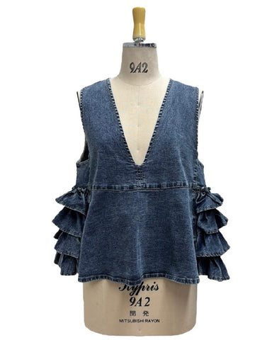 ayane予約<br> デニム地バックフリルベスト