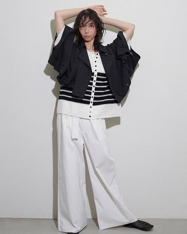 CYAN TOKYOご予約<br> 透かしボーダーハーフスリーブカーデ