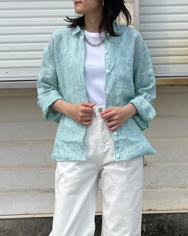 インスタライブ BLUE F RONCE <br> ストライプリネンシャツ
